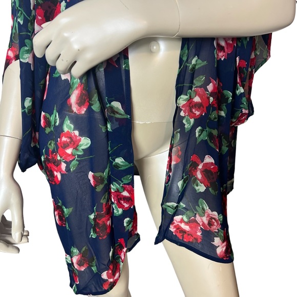 Ambiance brand Blue Floral Sheer Kimono short sleeve Cardigan - Picture 4 of 9